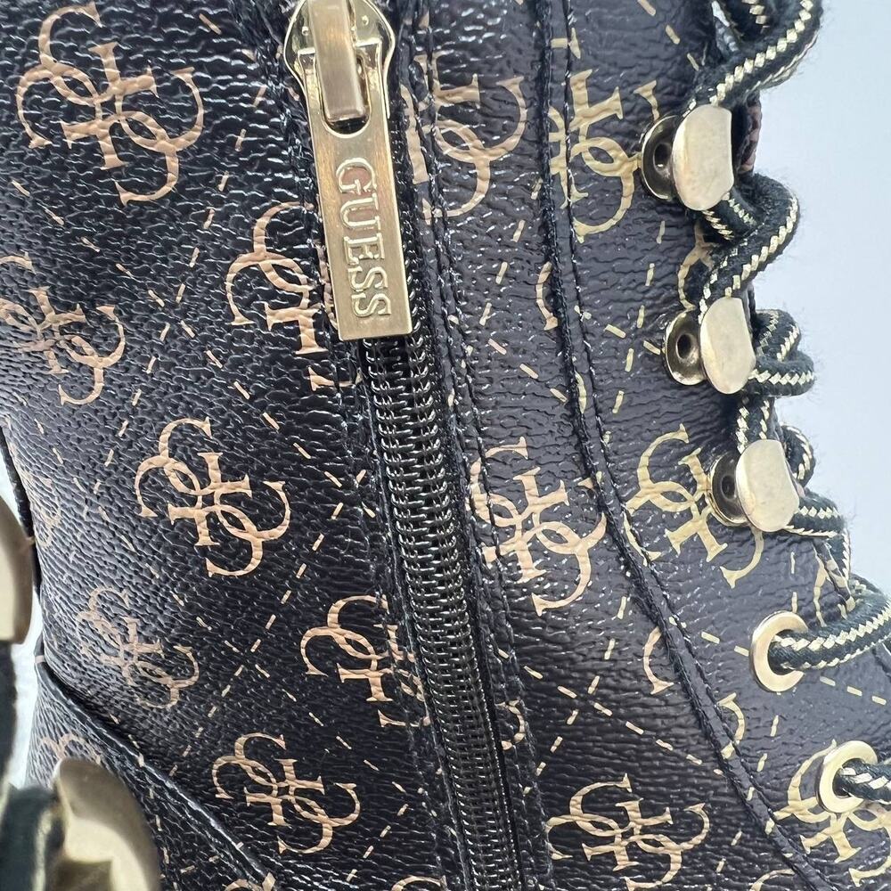 Guess Women's GW Fearne Combat Boots Size 9.5  Black & Gold Chunky Sole - Picture 7 of 15